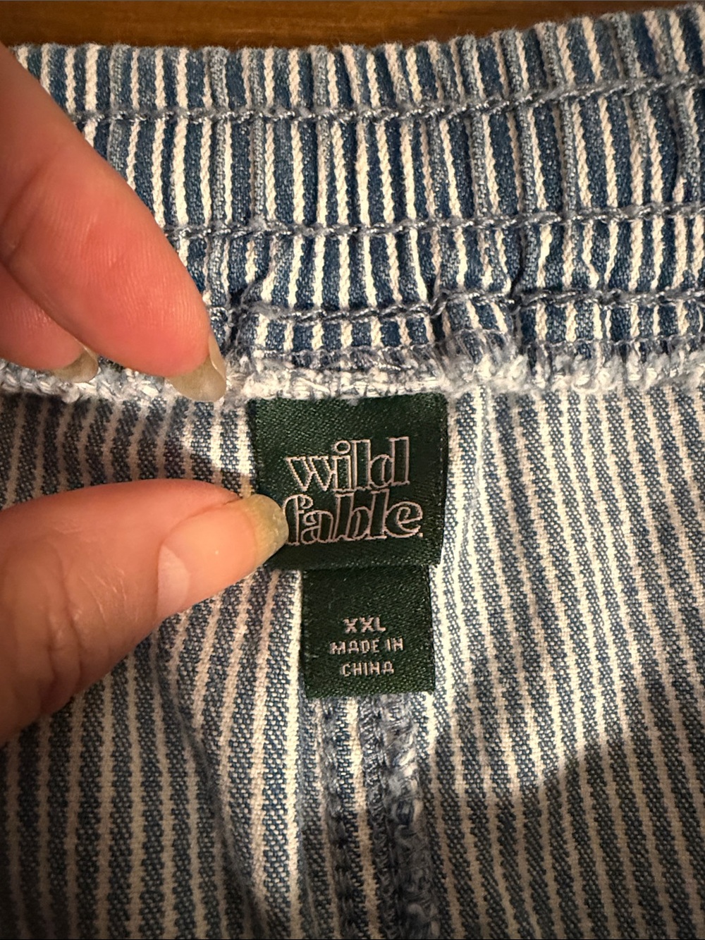 wild fable Blue and White Pinstripe Drawstring Jean Shorts with pockets - Picture 2 of 7